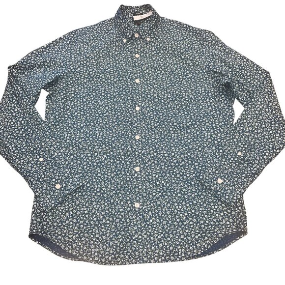 NWT J.Crew Factory Sz M Flex-Washed Slim Fit Button Down Shirt Navy Floral Print - Picture 1 of 7